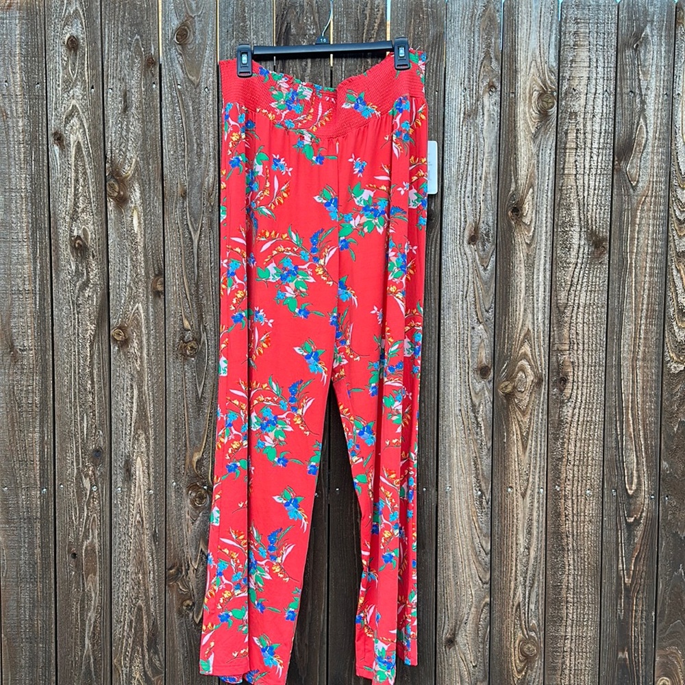 ZAC & RACHEL high rise floral coral blue wide leg pants size XL